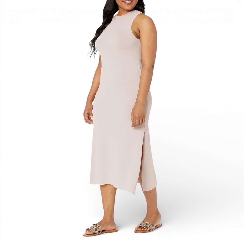 The Drop Gabriela Ribbed Knit Tank Dress Maxi‎ Slit Silver Cloud XL